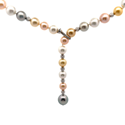 18K | Natural Color Tahitian Pearl Necklace | 0.14 CT Diamond